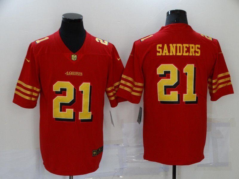 Men 2025 Nike San Francisco 49ers #21 Sanders red gold Limited NFL Jersey style 01